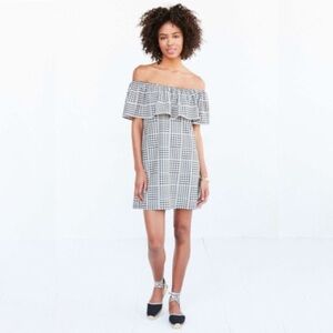 🖤🤍 Gingham Off-Shoulder Ruffle Dress • Black & White Check • Size Small